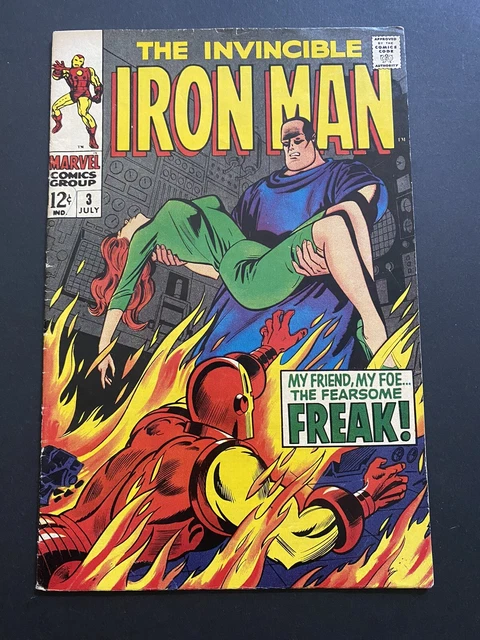 Invincible Iron Man 3, 1st Freak. Beautiful higher mid Silver Age Marvel 1968