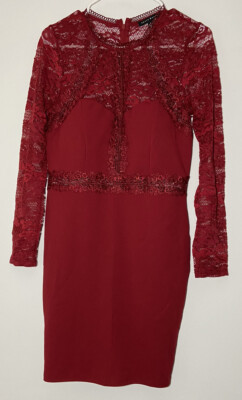 Haute Monde Red Lace Dress Long Sleeve back Zip,women's Sz L. NWT