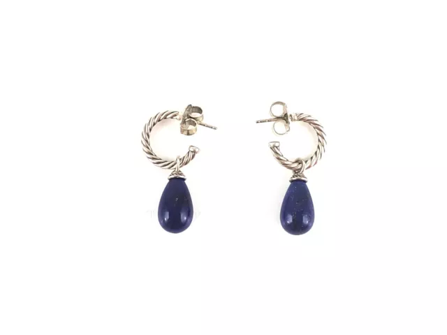 DAVID YURMAN STERLING Silver Color Classics bead Drop Hoop Lapis Lazuli ...