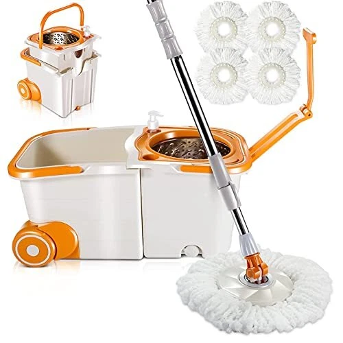 Masthome Spin Mop and Bucket with Wringer Set Self Cleaning Mops and Bucket S...