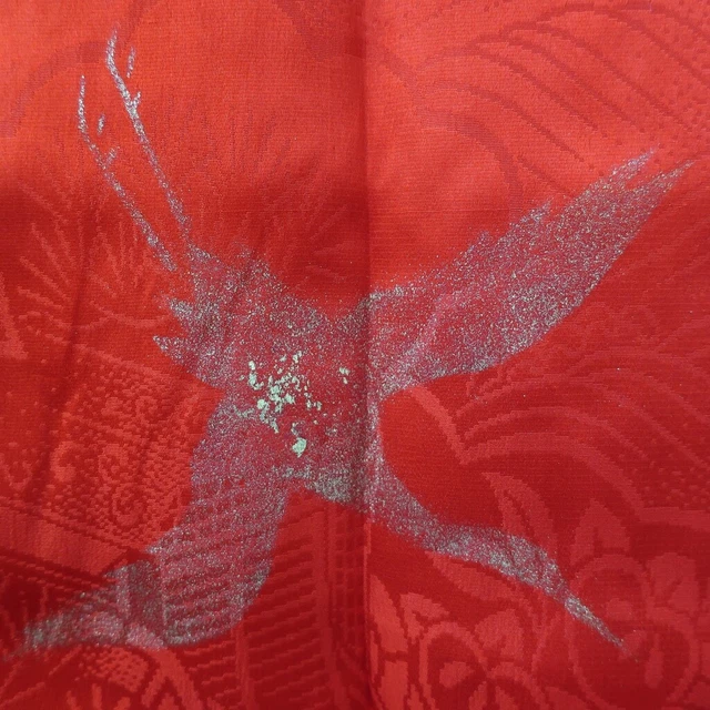 8912B4 Silk Vintage Japanese Kimono Juban Crane Birds