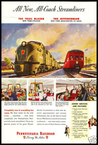 1949 vintage ad for Pennsylvania Railroad