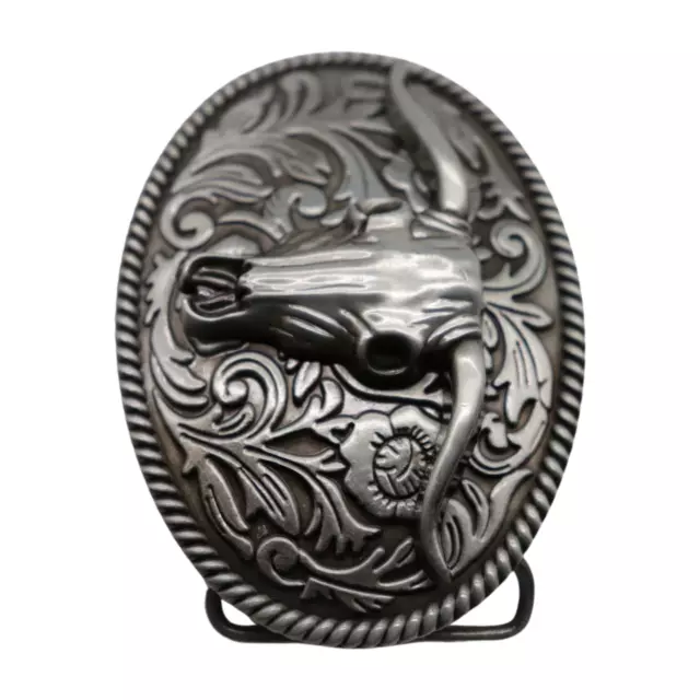 New Men Silver Metal Belt Buckle Western Fashion Bull Long Horns Texas Cow Rodeo