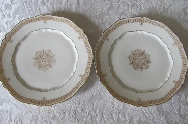 A L Alfred Lanternier Limoges France-Antique-Gold Trim/Medallion-2 Dinner Plates