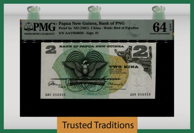 TT PK 5a 2010 PAPUA NEW GUINEA BANK of PNG 2 KINA PMG 64 EPQ CHOICE UNCIRCULATED