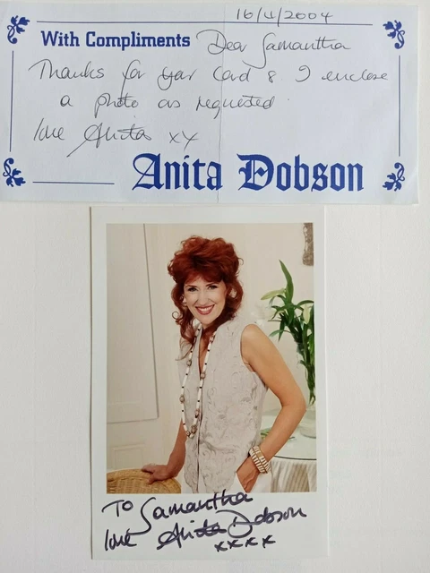 Anita Dobson, Angie Watts, Eastenders, Hand Signed Photo & Signed Comp Slip, Vgc