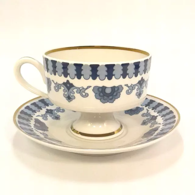 Vtg Wallendorf Echt Kobalt Real Cobalt Pedestal Tea Cup, Saucer GDR East Germany