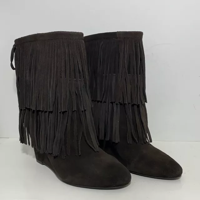 Ralph Lauren Denim & Supply Donata Boots Women's 8 Brown Suede Fringe Wedge