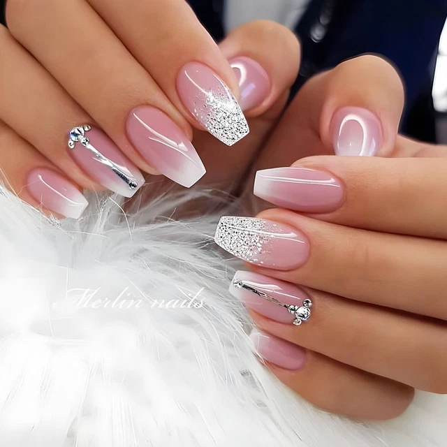 Faux Fingernails Coffin Fake Nails Medium /Long Length Press on Nails  Girl