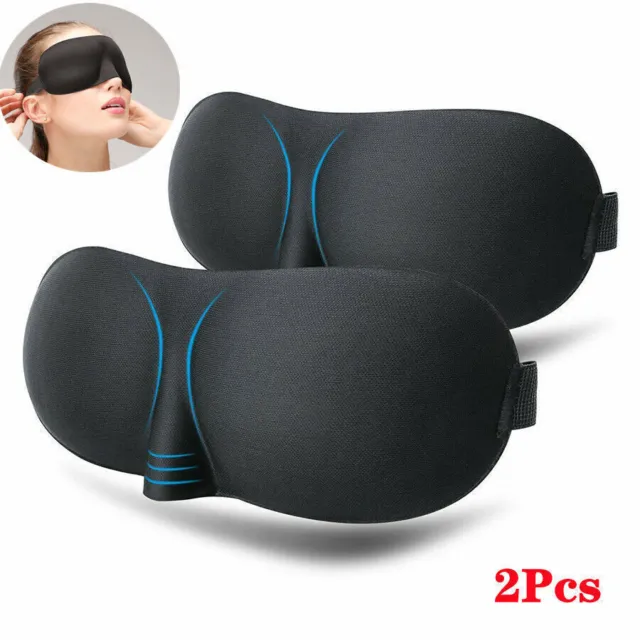 Travel 3D Eye Mask Sleep Soft Padded Shade Cover Rest Relax Blindfold Black 2Pcs