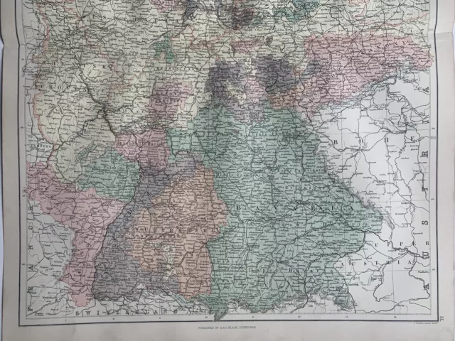 1884 West Germany Original Antique Map by John Bartholomew 137 Years Old 3