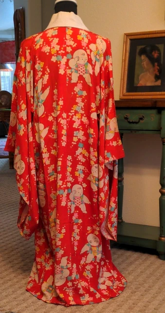 Wonderful Vintage Japanese Silk Kimono Juban Furisode Robe Palace Babies L