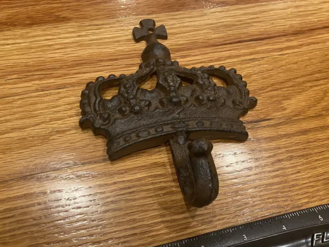 Unique Metal Hanger Hook - Crown With Cross - Nice Decorative Piece -Age Unknown 2