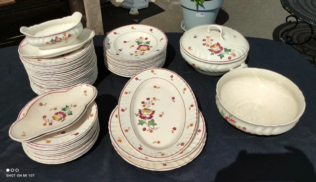 Ancien service faïence Longwy Chypre/art de la table/décor floral