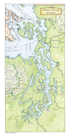 Puget Sound: A Bird's Eye-view by Annie Brule Limited Edition Map Signed