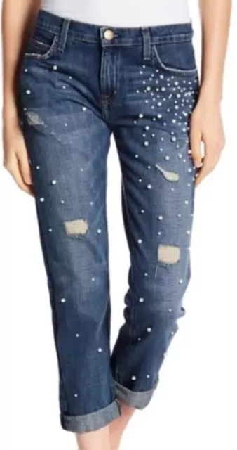 Current Elliott L40904 Loved Destroy w/ Pearls The Fling Boyfriend Crop Jeans-26 2