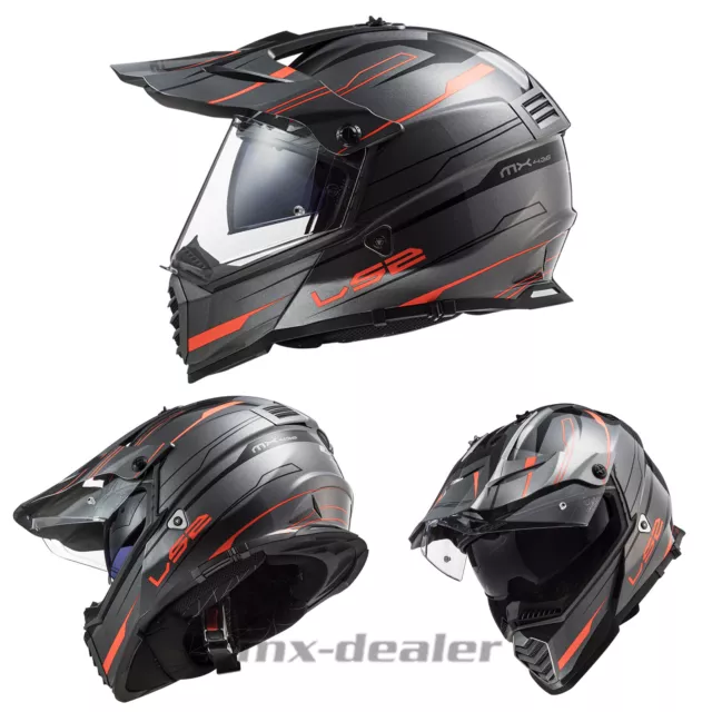 LS2 MX 436 Pioneer Evo Knight Naranja Dualsport Enduro Casco de Cross GS