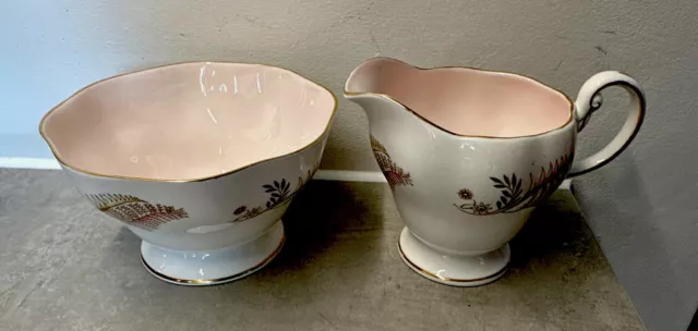 Vintage EB Foley China Milk and Sugar Bowl Pale Pink Interior, Gorgeous