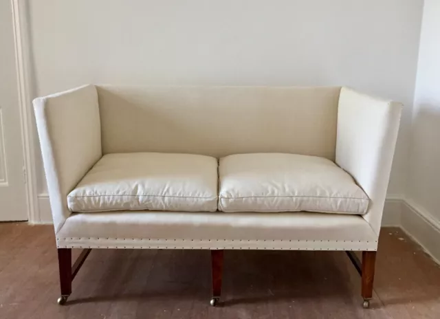 ANTIQUE boxed 2-seat comfy sofa, ENGLISH late 19th Century - vintage linen cover