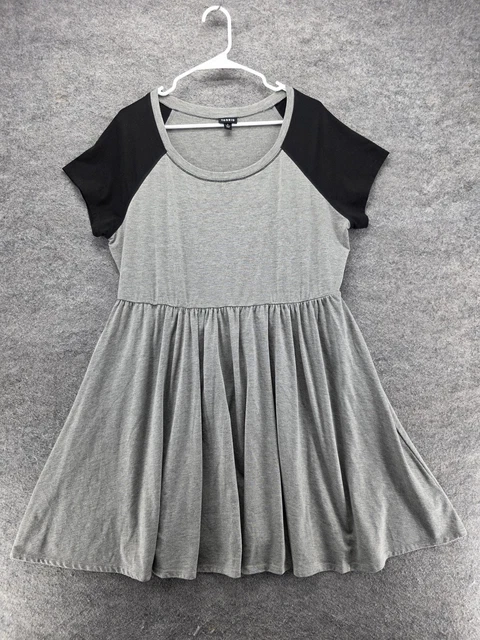 Torrid Dress Womens 1 Gray Black Raglan Short Sleeve Fit & Flare Skater A-Line