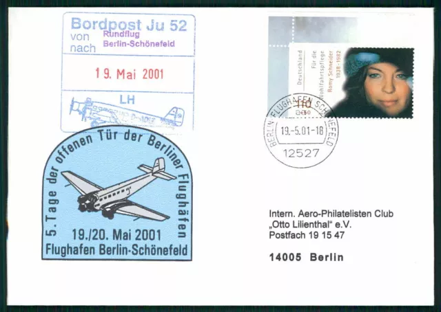 BRD 2001 SONDERFLUG BERLIN BORDPOST JU 52 JUNKERS OTTO LILIENTHAL AVIATION gc49