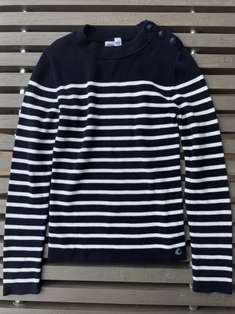 Petit Bateau Boys Blue And White Striped Sweater Size 12 *RUNS SMALL