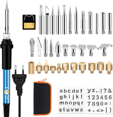 EXTSUD Kit Pirografia Legno 49 Pezzi 60W Saldatore Pirografico Portatile Temperatura Regolabile 200 °C a 450 °C Incisore Utensili Fai da Te Saldatura Elettrica per Pirografia su Legno Sughero Cuoio 