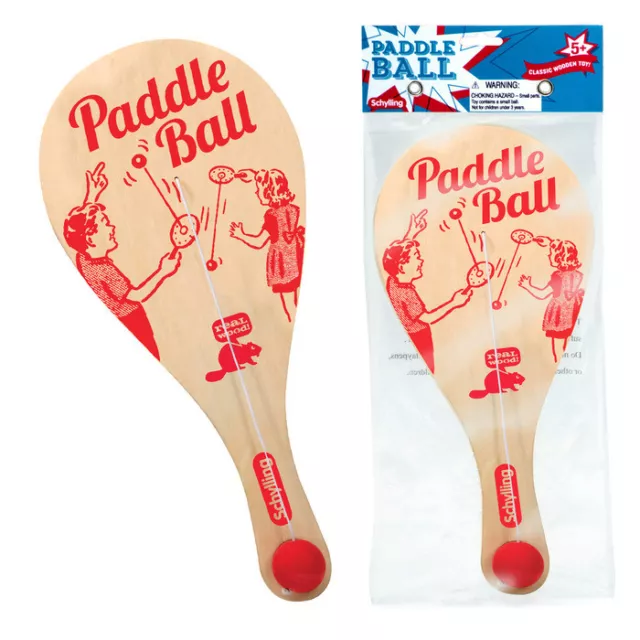 11" Wood Paddle Ball Game Wooden w/ Rubber Ball & Catch Hole Classic Retro Toy