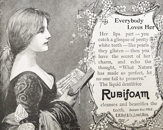 Antique 1897 RUBIFOAM Liquid Dentifrice Vtg Victorian Print Ad Pretty Young Girl