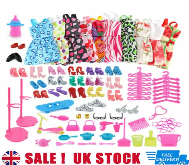 88Pcs Barbie Doll Dresses Shoes & Jewellery Clothes Fashion Accessories Gift Set