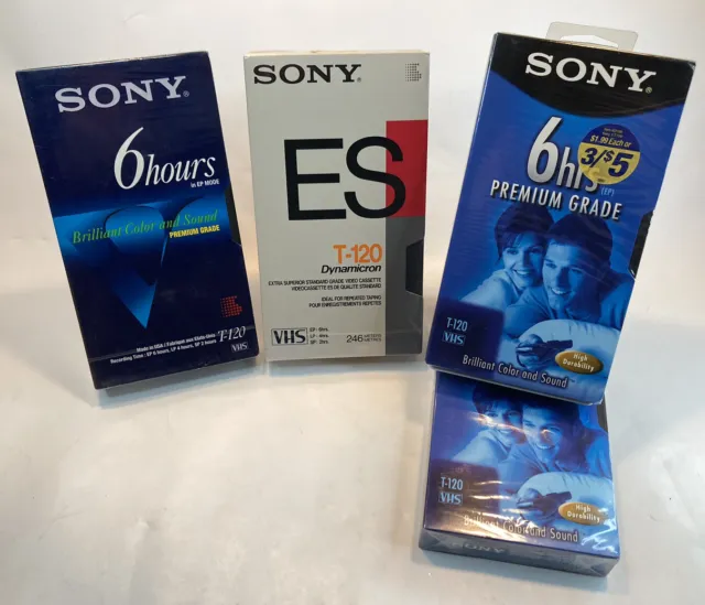 Mixed Lot of 4 SONY T-120 6 HRS VHS Blank Video Tapes New Sealed