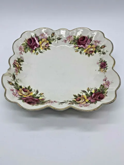 Pretty Vintage Old Foley James Kent Staffordshire Square Floral Dish