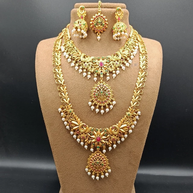 Ensemble De Bijou Traditionnel Indien – Collier Ethnique Plaqué Or, Pierres Rouges, Neuf Avec étiquettes