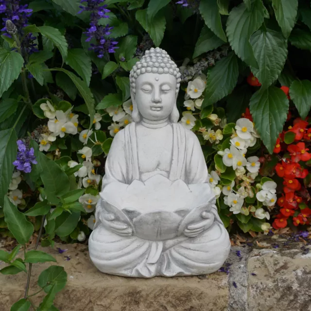 Solid Stone Buddha with Bowl Temple Garden Ornament Raumdeko Frost Resistant