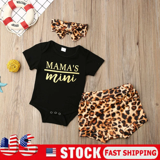 Newborn Baby Girl Clothes Romper Tops Leopard Skirts Shorts Headband Outfit Set
