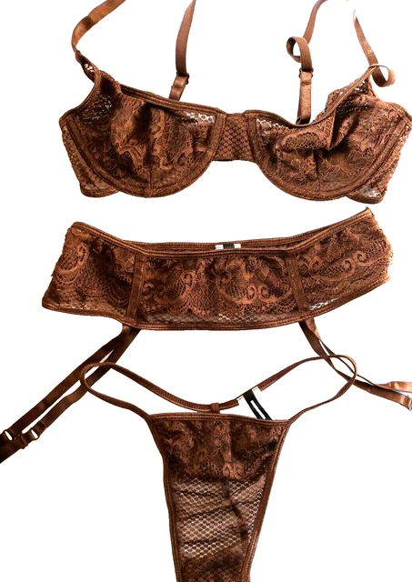 PRETTY LITTLE THING Blue Blue 3 Piece Lingerie Set Thong Bra Suspender  Straps 6.95 - PicClick UK