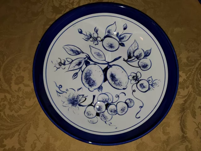 Over And Back Italian Pottery  BLUE WHITE FRUITS 1 LARGE SERVING BOWL DISH