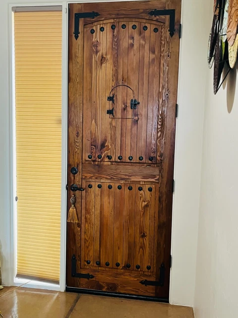 Rustic reclaimed lumber square top door solid wood castle winery outswing 2