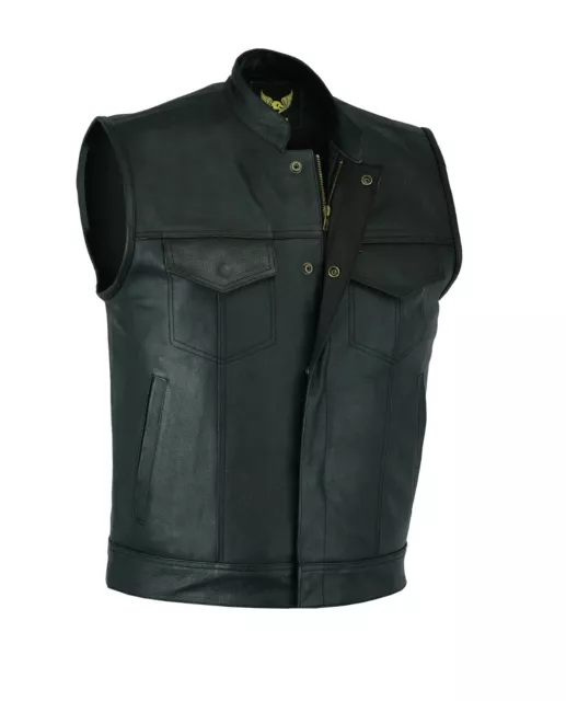 Men's SOA Style Black Real Leather Biker Waistcoat Motorcycle Cut Club Vest