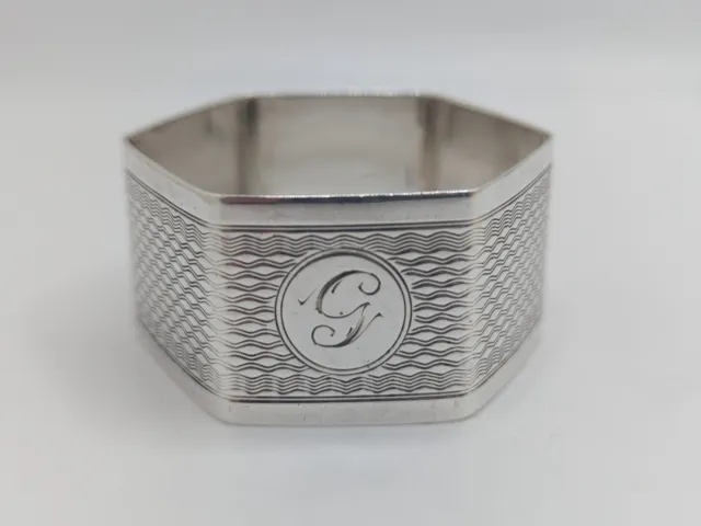 Antique English Sterling Silver Napkin Ring "G" initial engraving, dated 1933