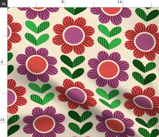 Retro Bloom Flower Floral Grass 70S 60S Geometric Spoonflower Fabric by the Yard