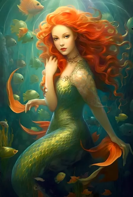 Home Art Wall Decor Beautiful Fantasy Mermaid Oil Painting Printed On Canvas