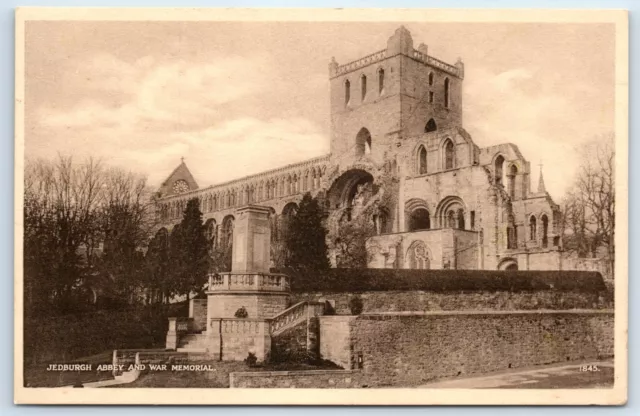 Postcard Jedburgh Abbey and War Memorial Roxburghshire Scotland