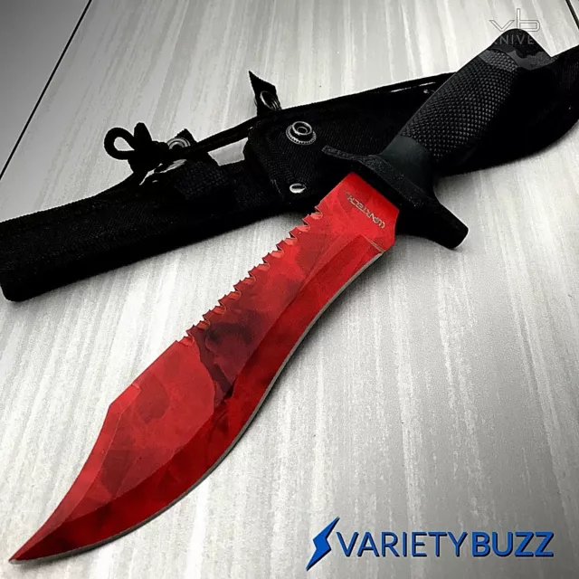 12" Tactical Survival Full Tang Rambo Knife Fixed Blade Bowie Hunting Red Ruby