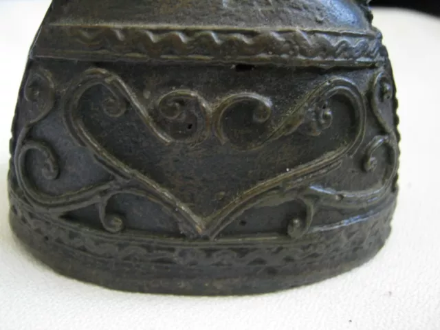 SIGNED Mid-Late 1800s MANDALAY hka-lauk Bronze BUFFALO BELL 3" x 2.5" x 1.75" 3