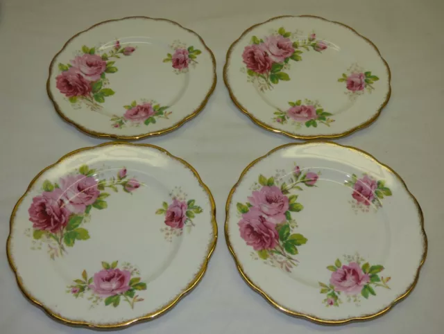 4 Royal Albert American Beauty 8" Salad Dessert Plates England Pink Rose Set C