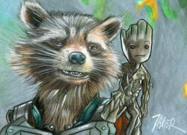 Guardians of the Galaxy ROCKET RACOON & GROOT SKETCH Card PRINT open edition