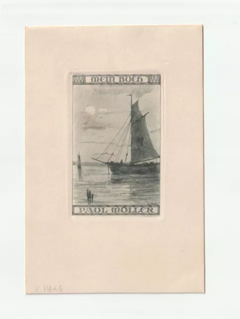 ROBERT HAAG: Exlibris für Paul Müller, Segelschiff