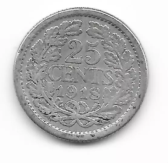 Pays-bas  Nederland 25 cents 1918 - Wilhelmina  - Argent