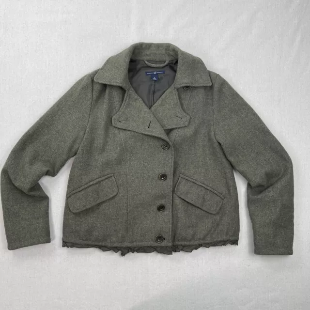 Gap Jacket Womens Small Army Wool Short Field Tweed Ruffle Hem Single Pea Coat